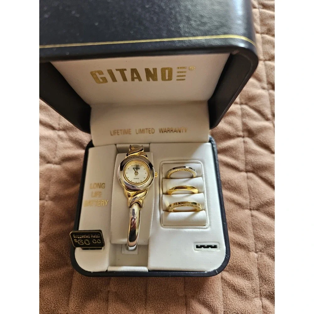 Vtg. Gitano Fashion Gold/Silver Watch Gift Set in Original Box, Needs Battery